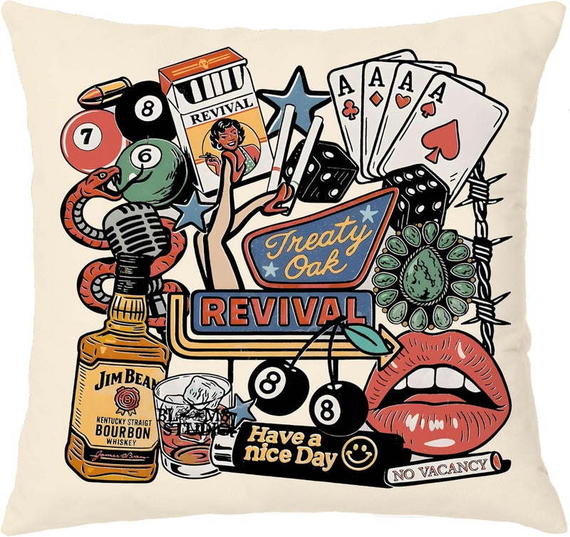 Nipil Funky Retro Y2K Boho Western Pillow Covers 18x18 Double-Sided, Cowgirl Room Decor, Y2K Room Decor, Vintage Country Western Concert Throw Pillow Covers for Home Bedroom Dorm - Image 1